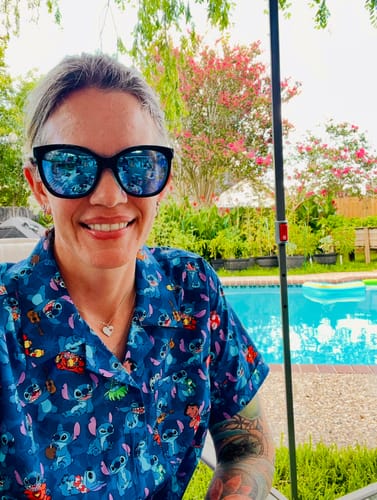 Customer photo review of Disney's Lilo & Stitch "Stitch Being Stitch" – Women's KUNUFLEX Short Sleeve Shirt