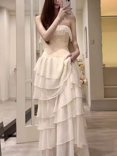 Customer photo review of Daria Ivory Layered Ruffles Evening Dress