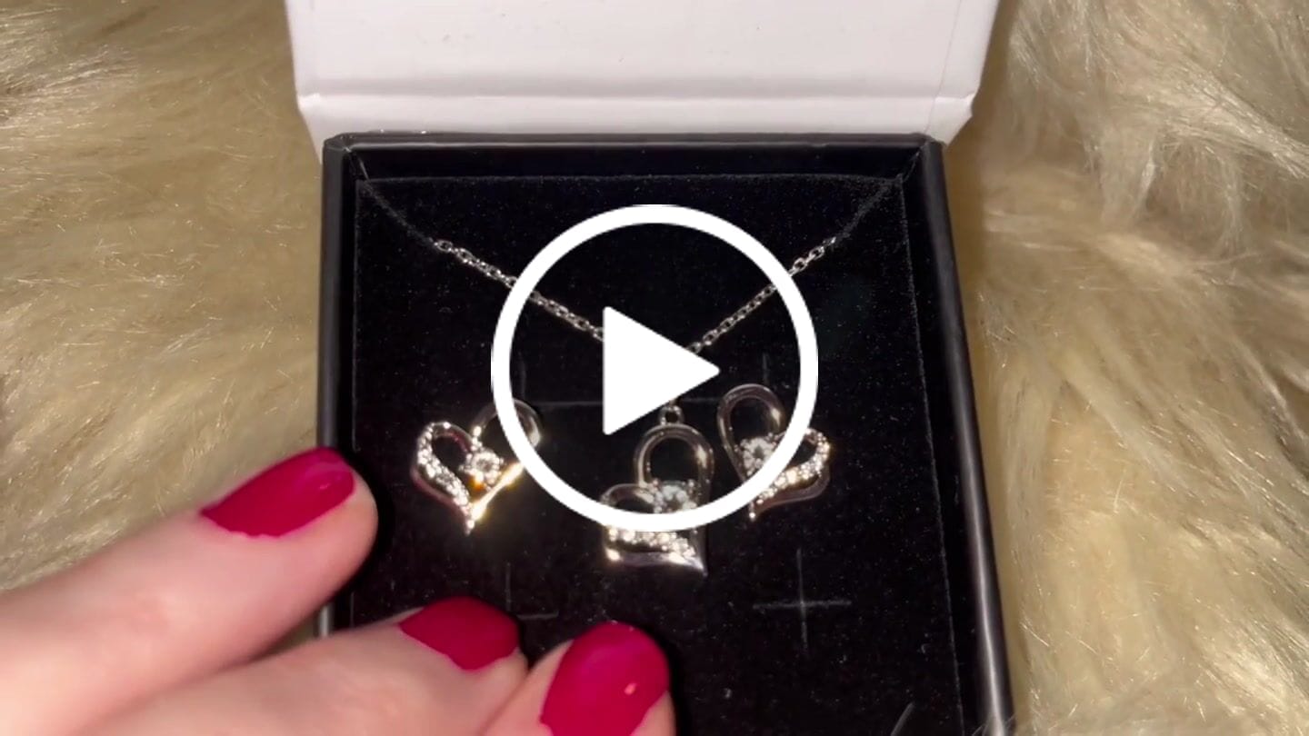 Customer video review of Kara 18k White Gold Plated Silver Heart Necklace and Earring Set with Swarovski Crystals