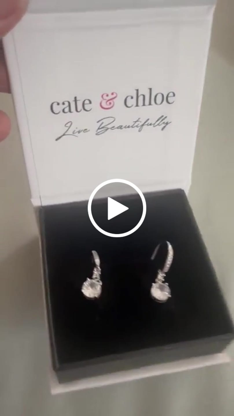 Customer video review of Valerie 18k White Gold Plated Drop Earrings with Simulated Diamond Crystals