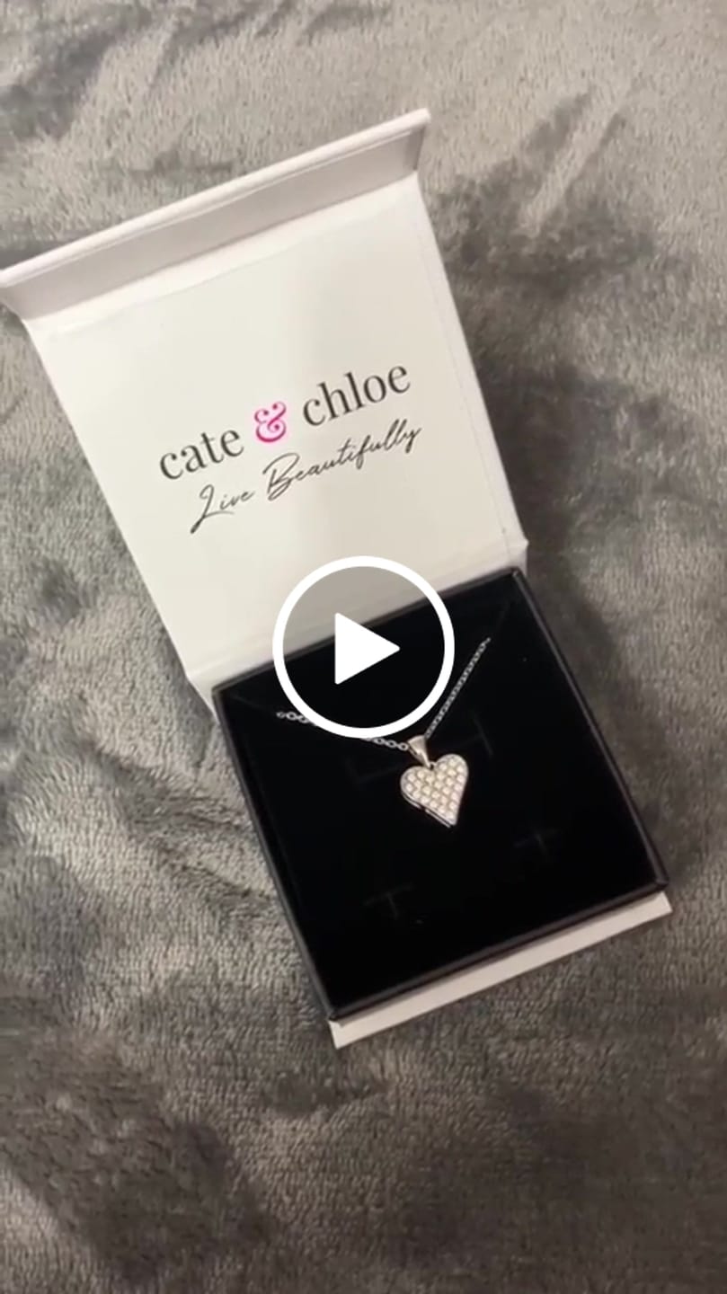 Customer video review of Cecilia 18k White Gold Plated Heart Pendant Necklace with Swarovski Crystals