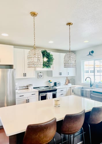 Customer photo review of French Antique Brass Crystal Cage Chandelier