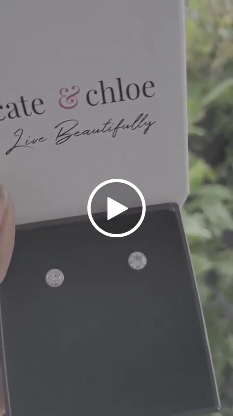 Customer video review of Brooke 18k White Gold Plated Stud Earrings with Princess Cut Swarovski Crystals
