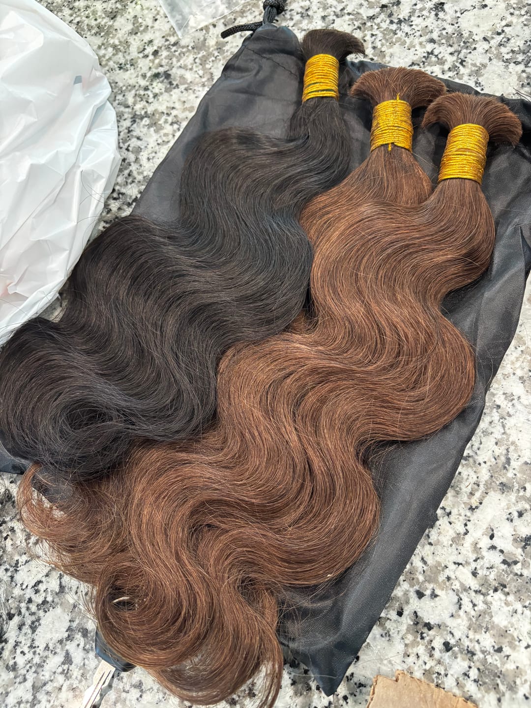 Customer photo review of #4 Medium Brown Body Wave Bulk Human Braiding Hair