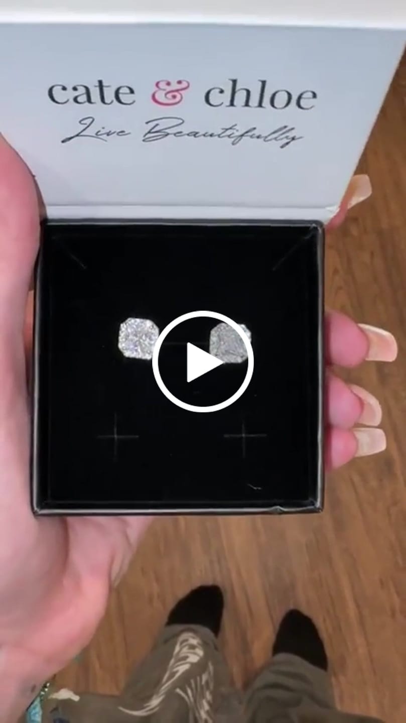 Customer video review of Estelle 18k White Gold Plated Halo Stud Earrings with Simulated Diamond Crystals