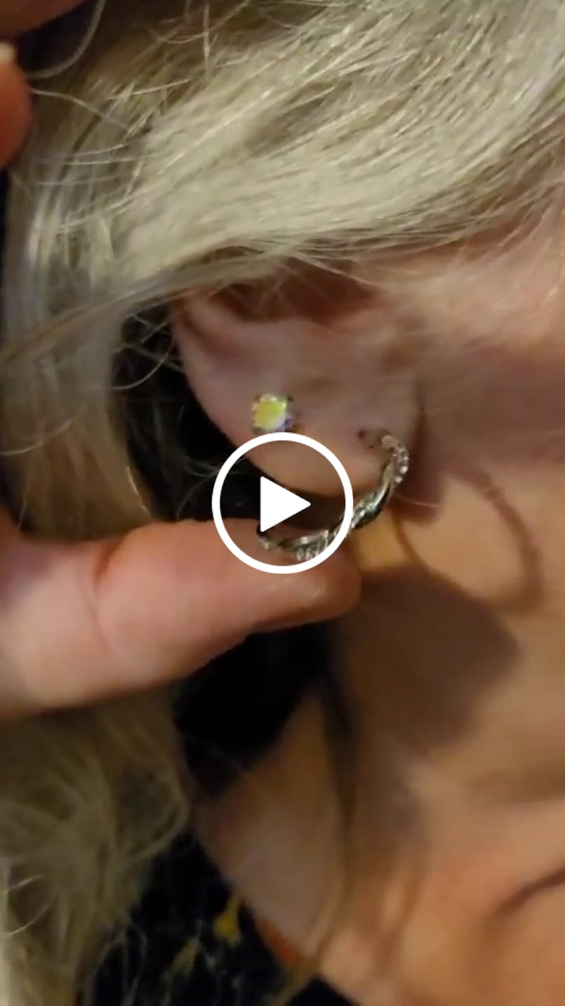 Customer video review of Lauren 18k White Gold Plated 22mm Twisted Hoop Earrings with Swarovski Crystals