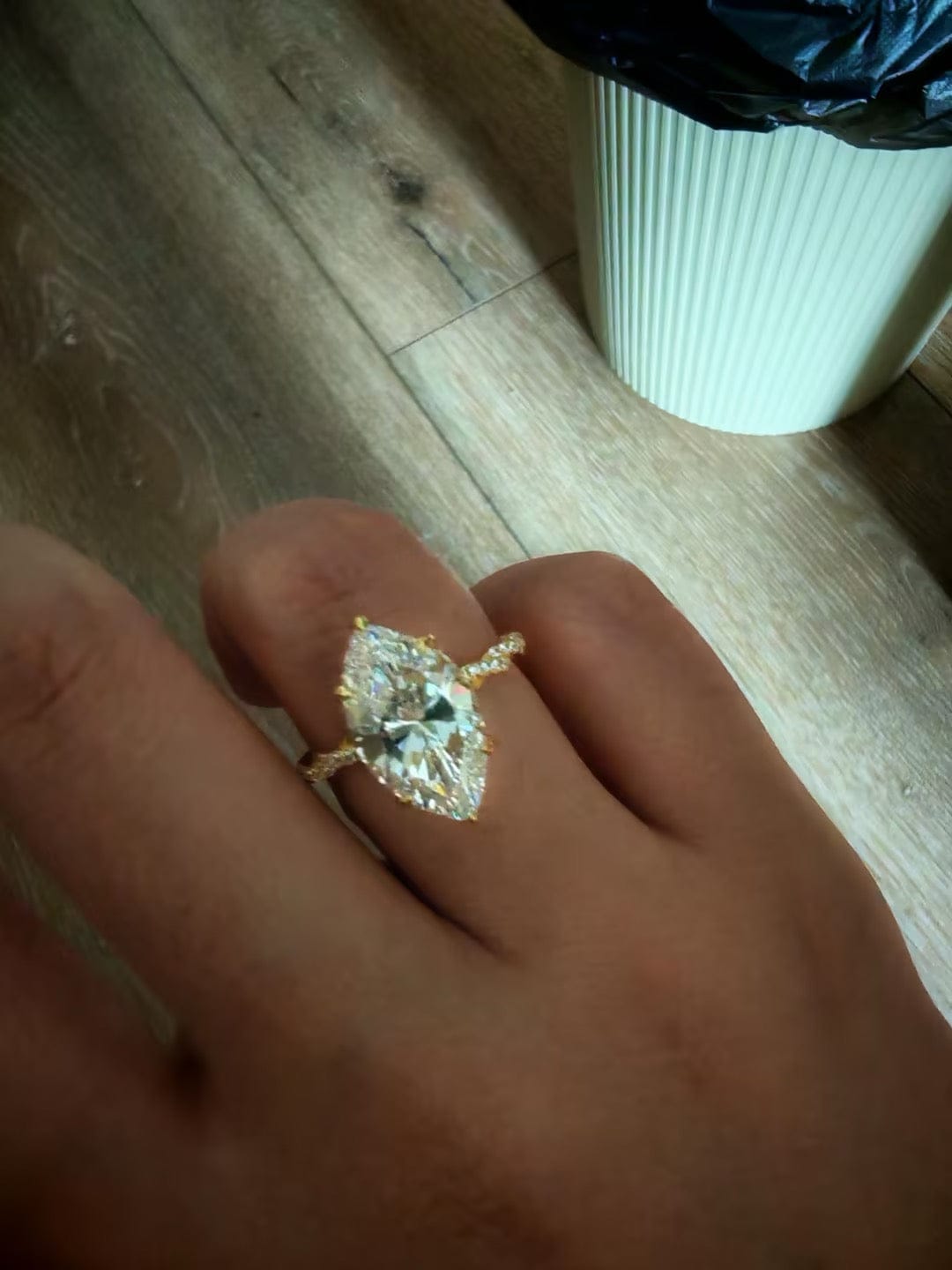 Customer photo review of 4.0Ct Marquise Cut Twist Hidden Halo Engagement Ring Travel Ring In Sterling Silver