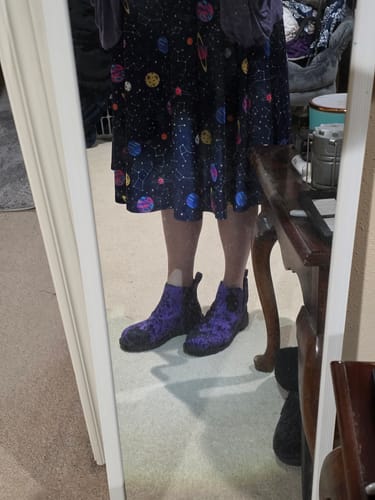 Customer photo review of Amethyst Rose Romance Chelsea Boots - Comfy Slip-On - Soft & Water-Resistant Micro-Suede Vegan Shoes