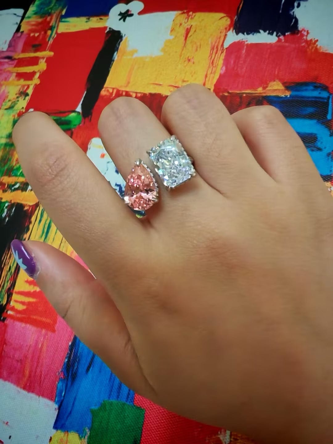 Customer photo review of Toi et Moi Pear & Radiant Cut Engagement Ring Travel Ring For Women