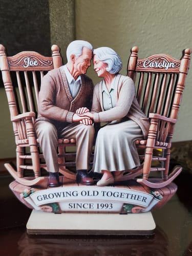 Customer photo review of Old Couple Sitting On Rocking Chairs Together - Personalized Standing Wooden Plaque