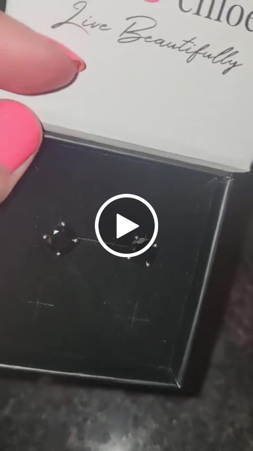 Customer video review of Dina 18k White Gold Plated Stud Earrings with Black Gemstone