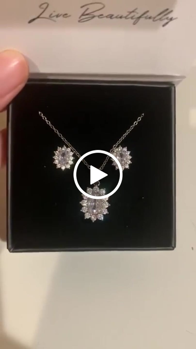 Customer video review of Sage 18k White Gold Plated Stud Earrings and Necklace Set with Oval Cut Simulated Diamond Crystals