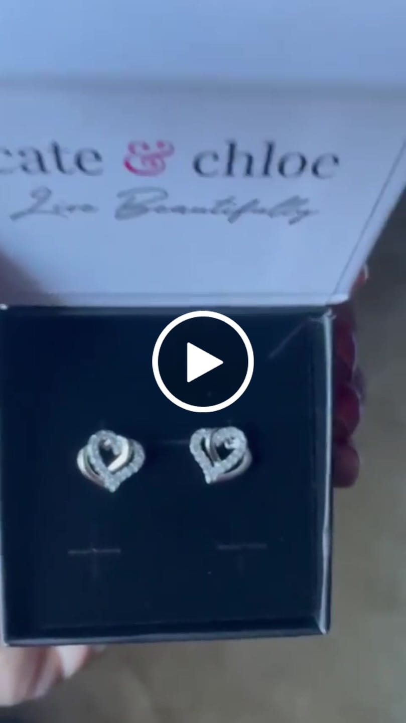 Customer video review of Angela 18k White Gold Plated Silver Double Heart Stud Earrings with Swarovski Crystals