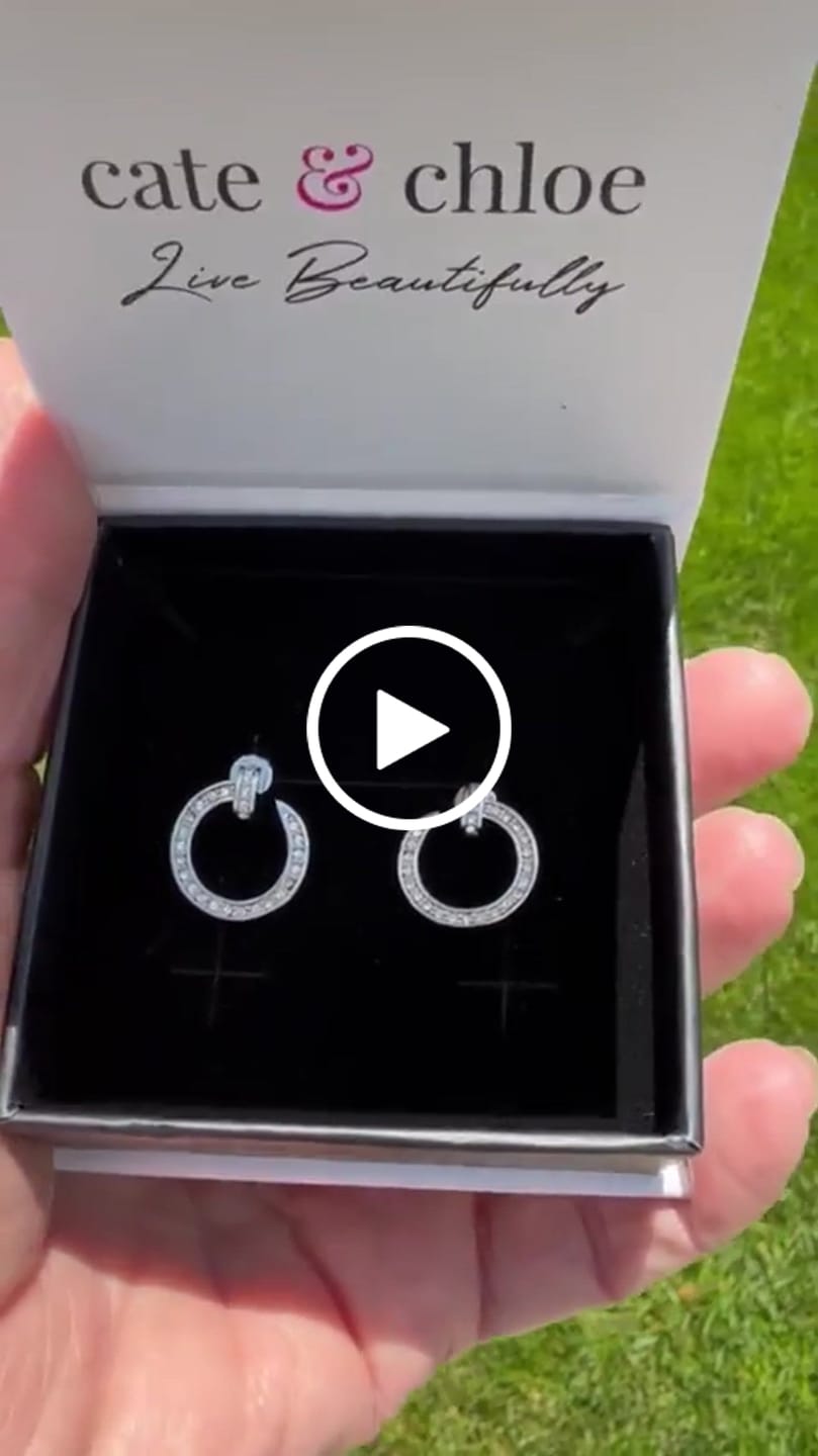 Customer video review of Raven 18k White Gold Plated Circle Drop Stud Earrings with Swarovski Crystals - Final Sale