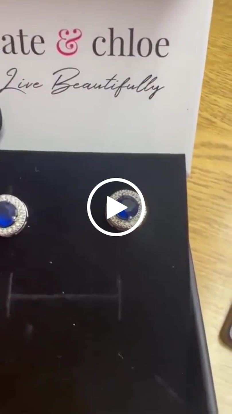 Customer video review of Gwendolyn 18k White Gold Plated Halo Stud Earrings with Round Cut Simulated Diamond Crystals - Final Sale