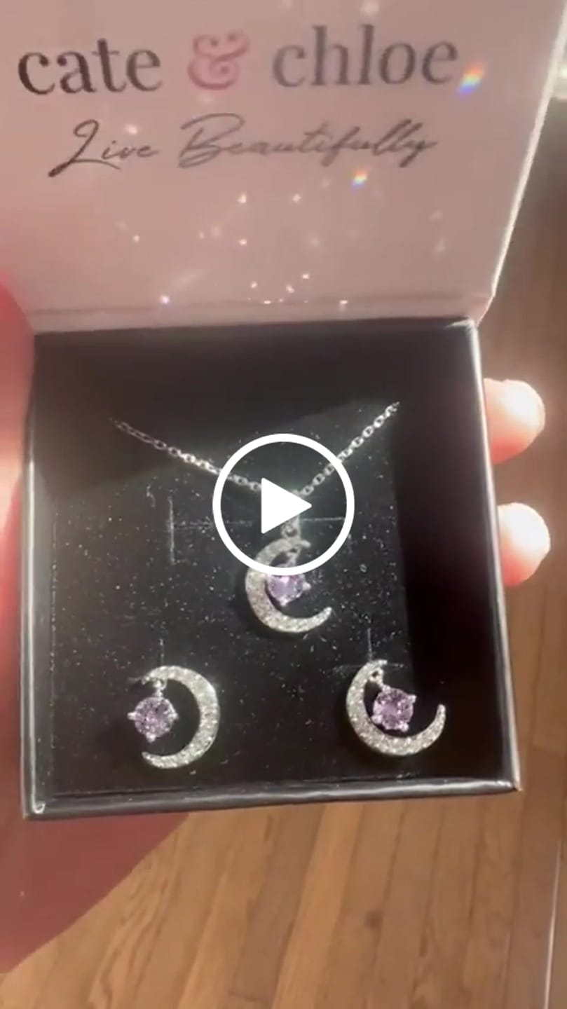 Customer video review of Luna Birthstone Necklace 18k White Gold Plated Crescent Pendant Necklace with Round Cut Swarovski Crystals