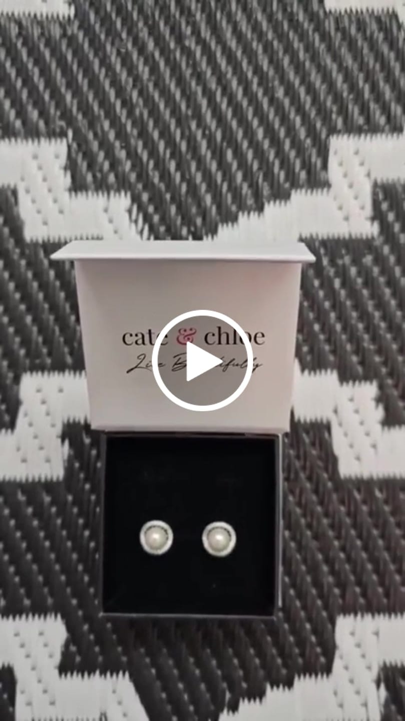 Customer video review of Nina 18k White Gold Plated Pearl Halo Stud Earrings with Swarovski Crystals