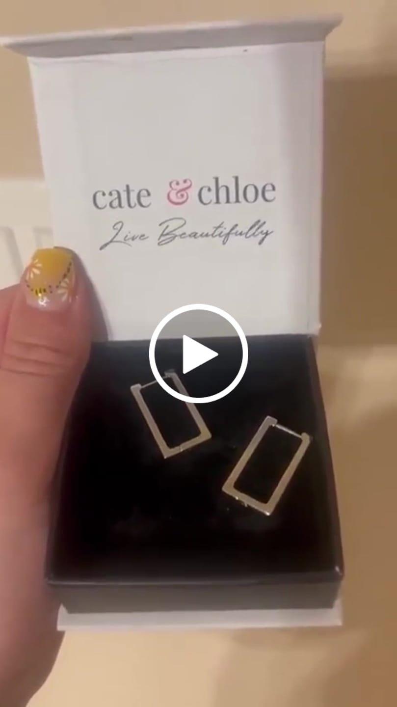 Customer video review of Annalise 18k White Gold Plated 24mm Silver Square  Hoop Earrings
