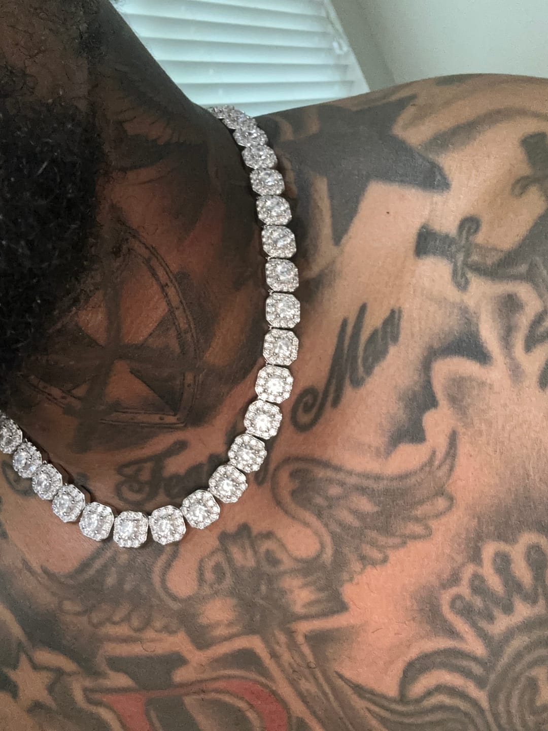 Customer photo review of 10mm Clustered Tennis Chain - White Gold
