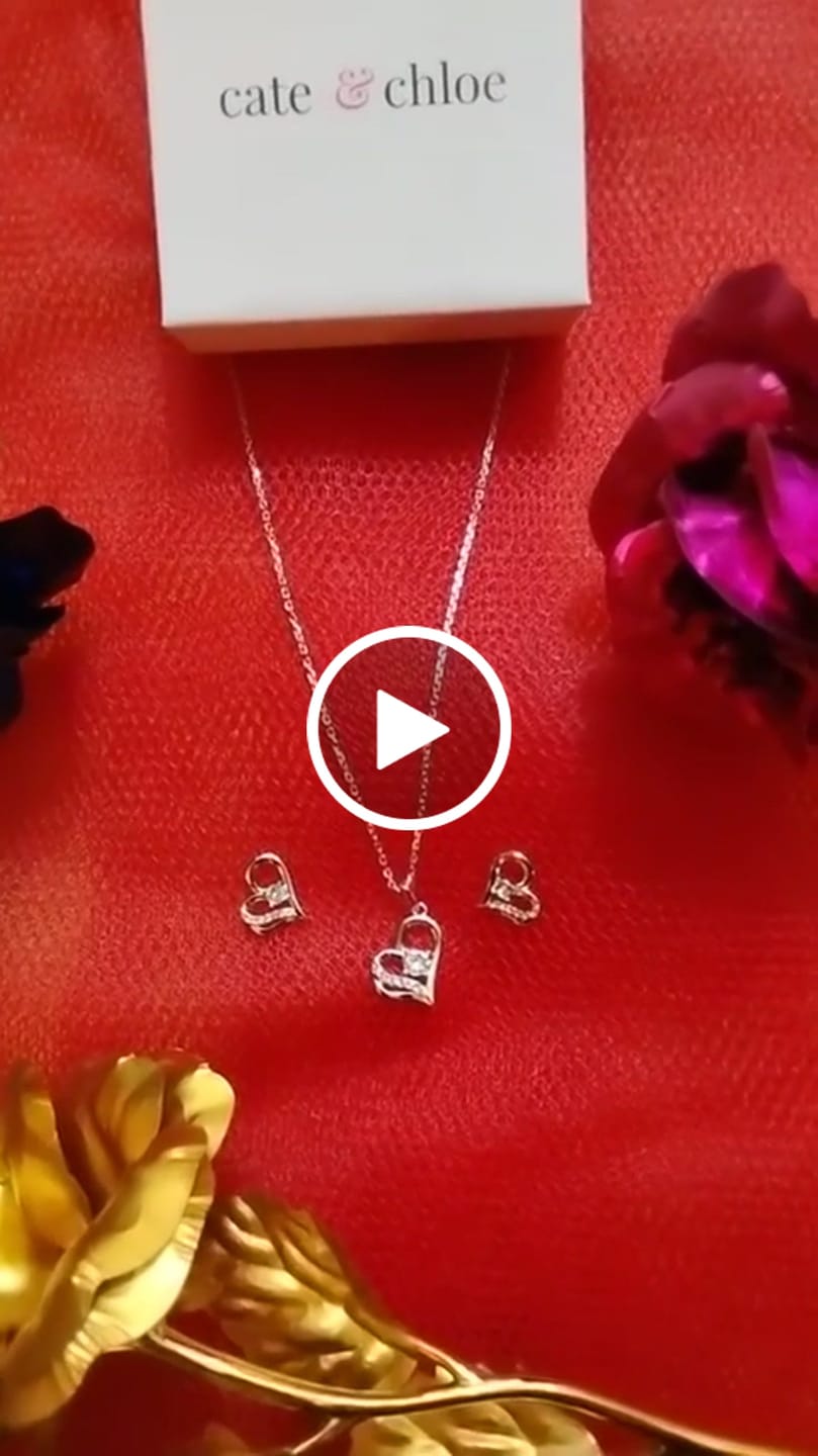 Customer video review of Kara 18k White Gold Plated Silver Heart Necklace and Earring Set with Swarovski Crystals