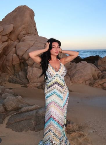 Customer photo review of Missoni Summer Knit Colorful Herringbone Print Open Beck Maxi Dress