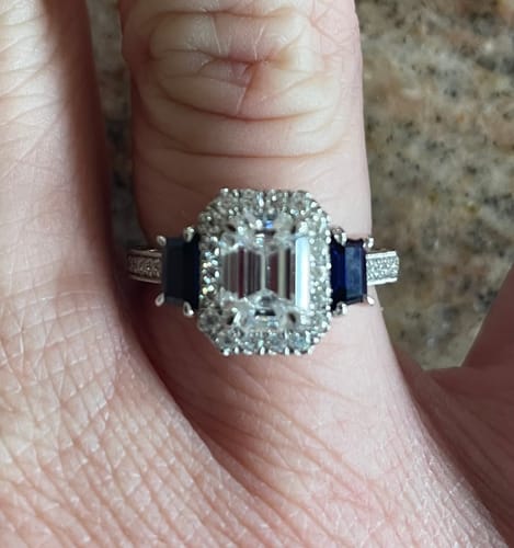 Customer photo review of Group Order halo pave krupp cut/emerald moissanite/colored gem 10k gold engagement ring