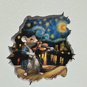 Customer photo review of Starry Night Violin Mouse Hole Decal