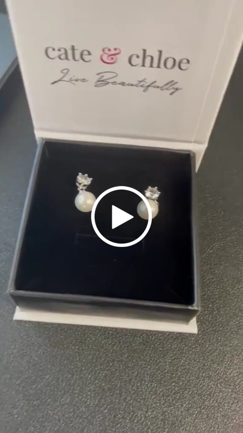 Customer video review of Kyra 18k White Gold Plated Pearl Drop Earrings with Swarovski Crystals