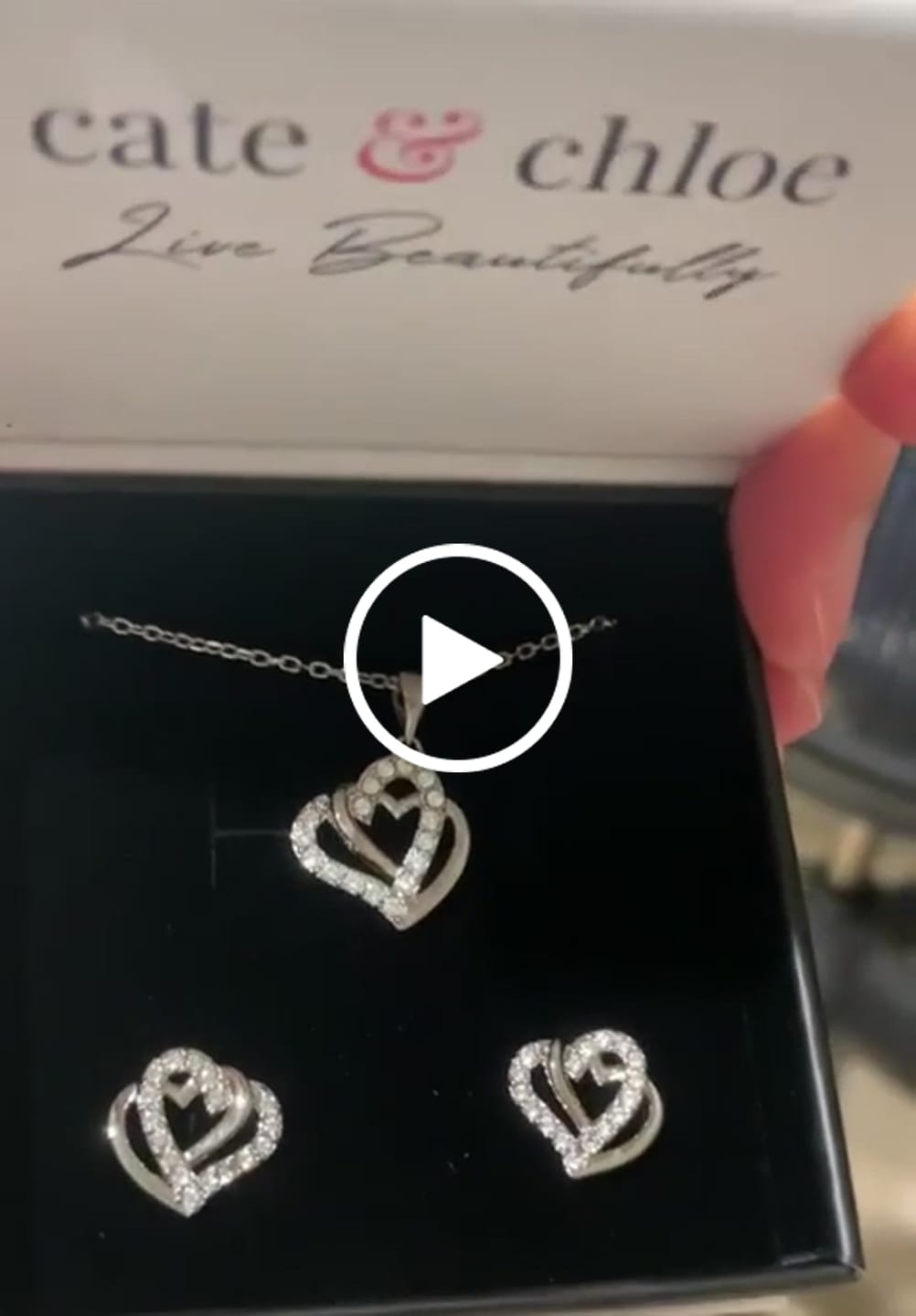 Customer video review of Angela 18k White Gold Plated Double Heart Stud Earrings and Necklace Set with Swarovski Crystals
