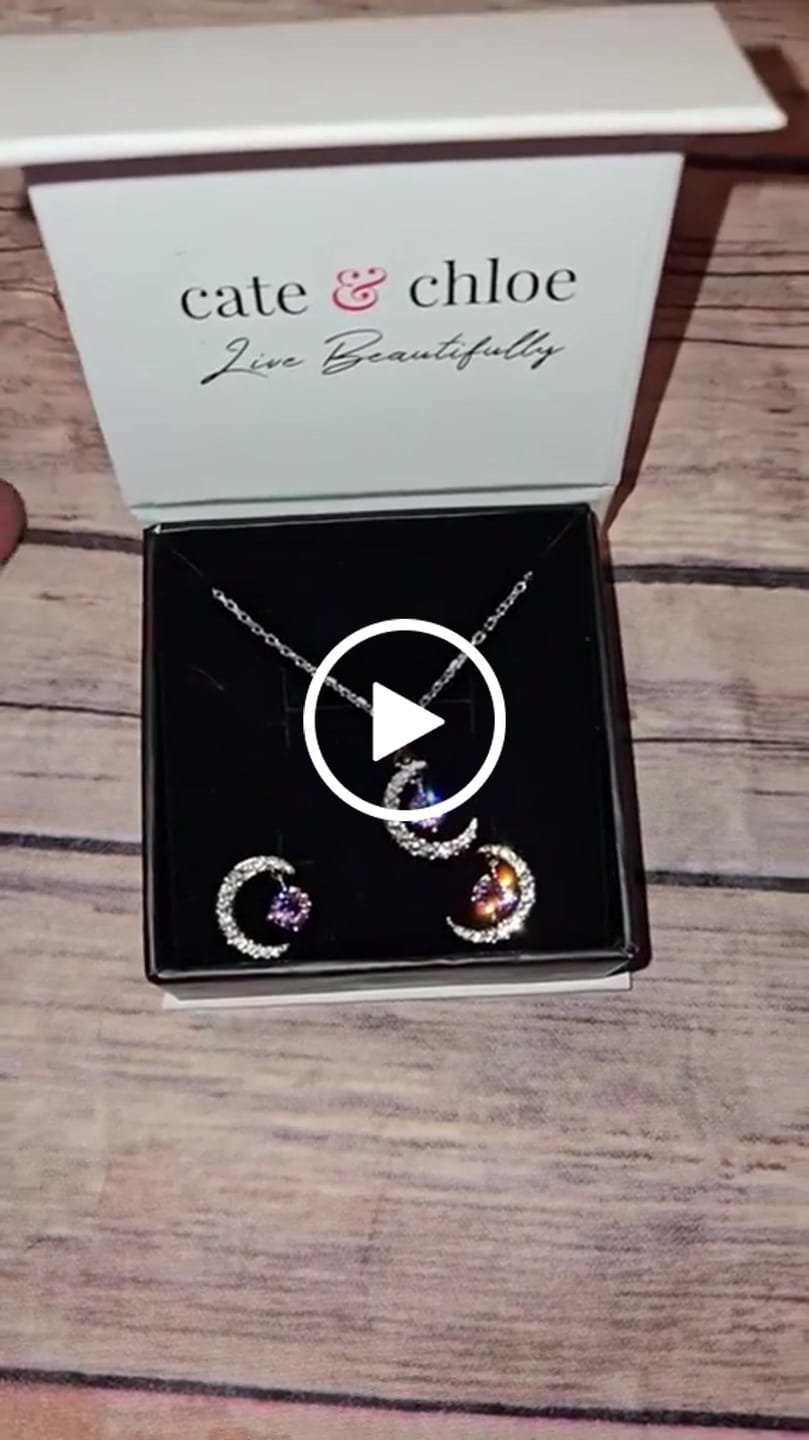 Customer video review of Luna Birthstone Necklace 18k White Gold Plated Crescent Pendant Necklace with Round Cut Swarovski Crystals
