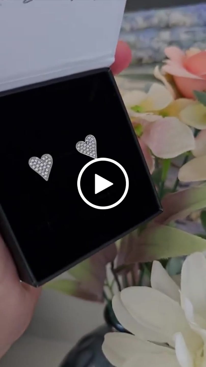 Customer video review of Cecilia 18k White Gold Plated Silver Heart Stud Earrings with Swarovski Crystals