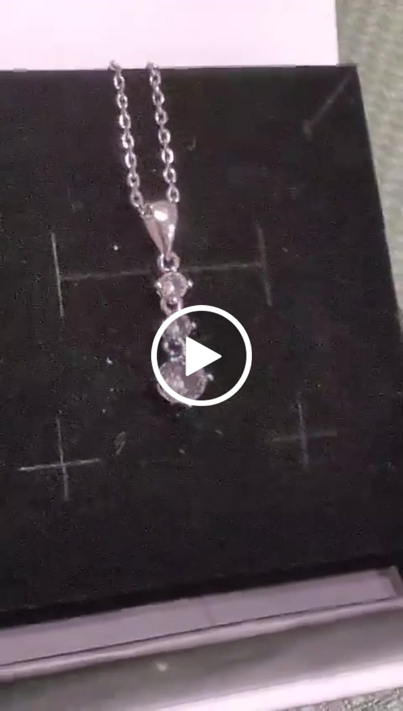 Customer video review of Delilah 18k White Gold Plated Drop Pendant Necklace with Swarovski Crystals