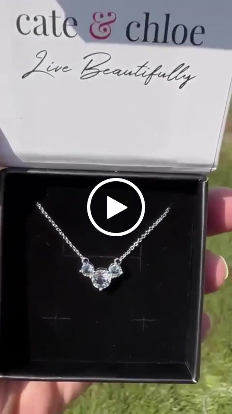 Customer video review of Calliope 18k White Gold Plated 3-Stone Pendant Necklace with Swarovski Crystals