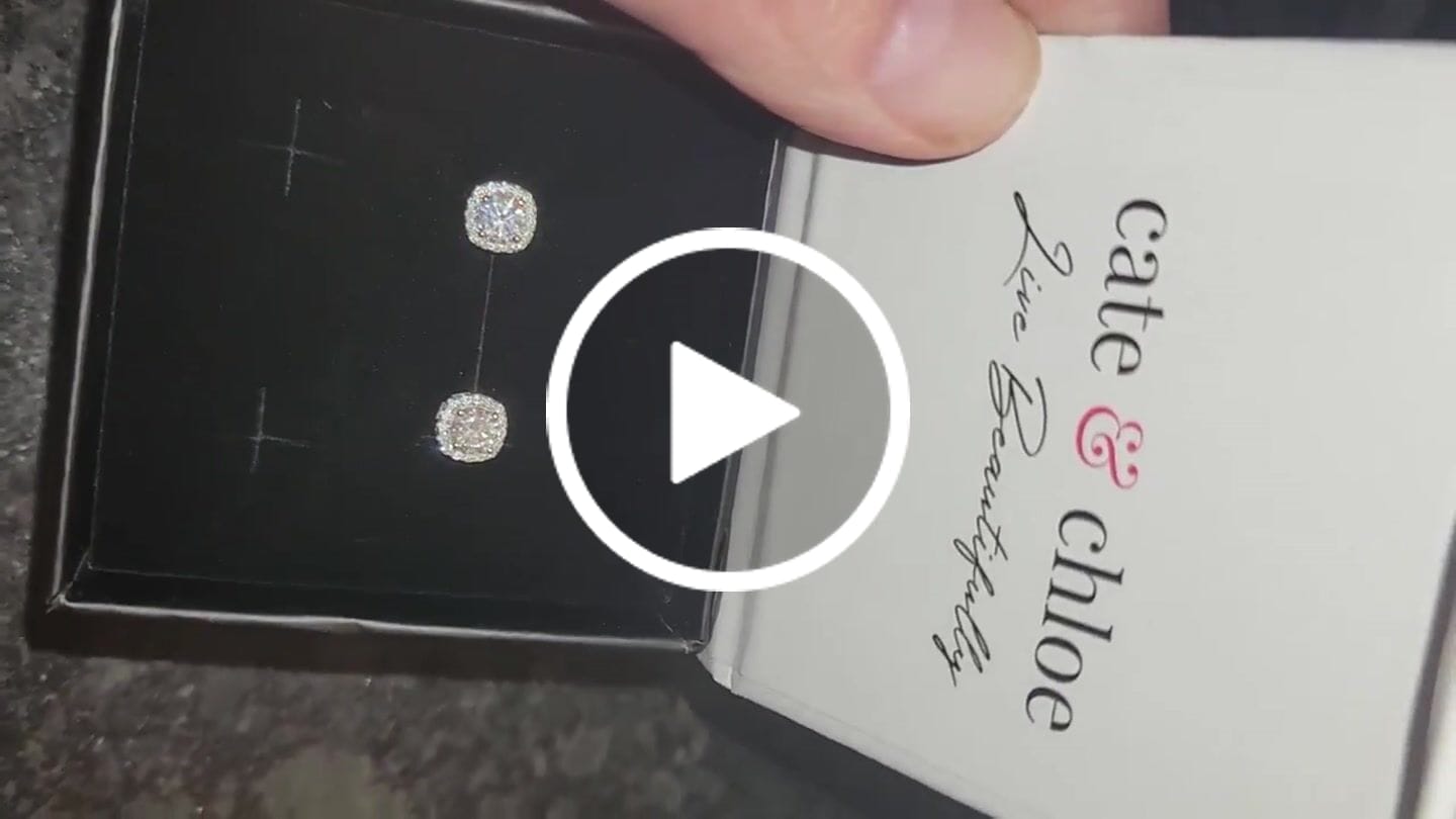 Customer video review of Moissanite by Cate & Chloe Hannah 18k Gold Plated 925 Sterling Silver Stud Earrings 1.16tcw