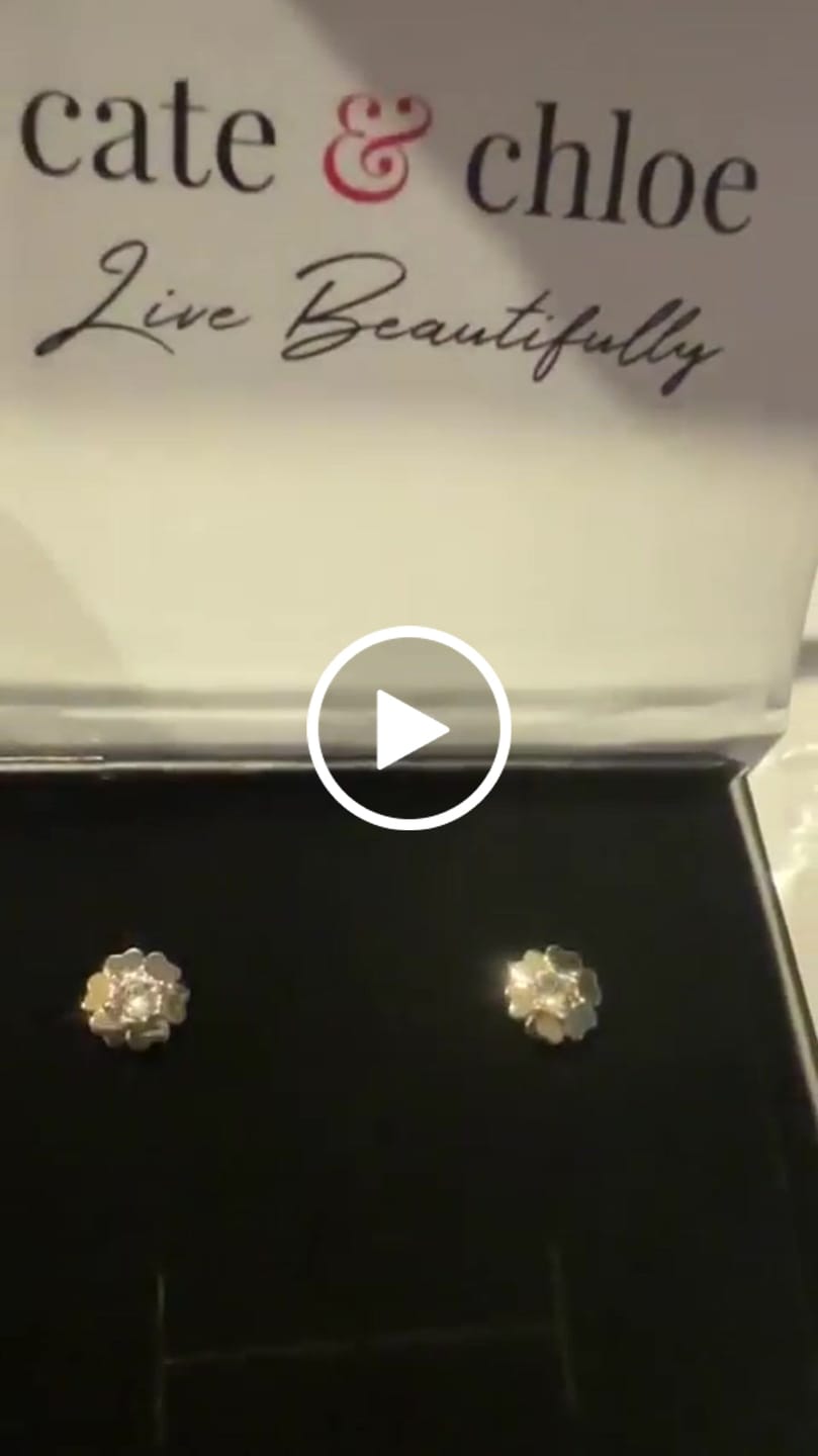 Customer video review of Khloe 18k White Gold Plated Flower Heart Earrings with Crystals