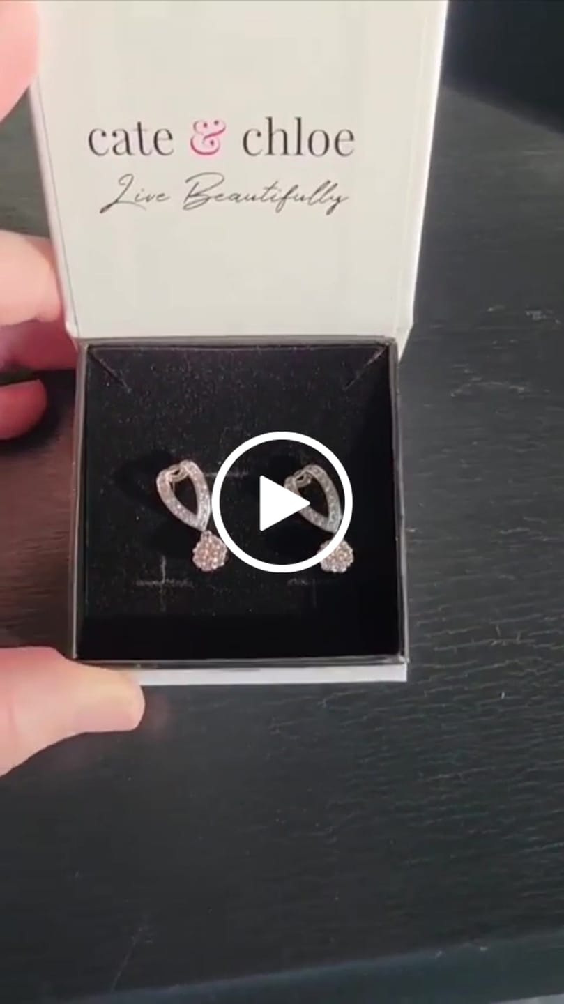 Customer video review of Megan 18k White Gold Plated Diamond Dangle Stud Earrings with Swarovski Crystals - Final Sale