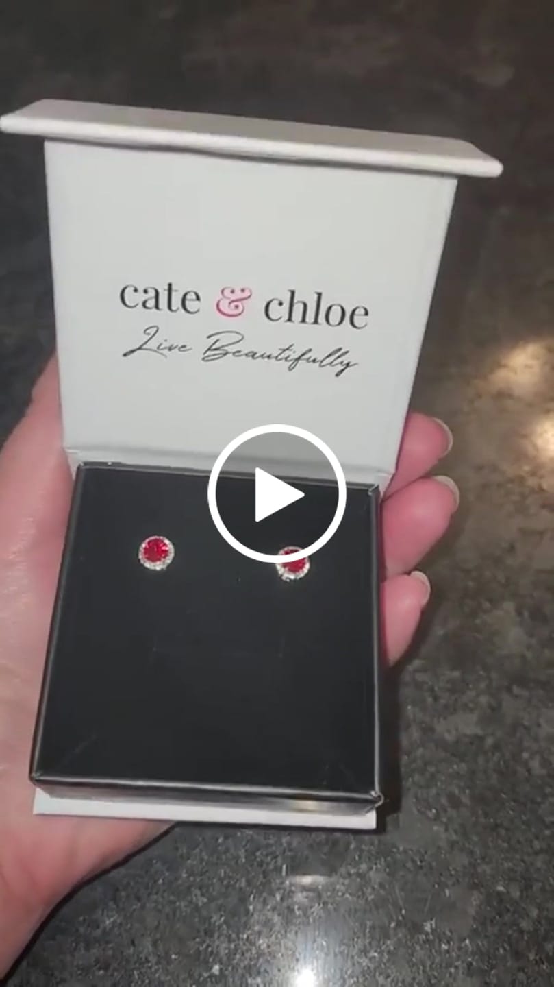 Customer video review of Royal Birthstone 18k White Gold Plated Halo Stud Earrings with Round Cut Swarovski Crystals