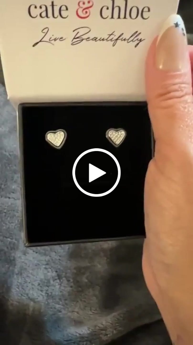 Customer video review of Rory 18k White Gold Plated Heart Halo Stud Earrings with Swarovski Crystals