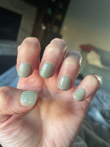 Customer photo review of D602 Sulu Sea Blue Sheer Flake Dip Powder