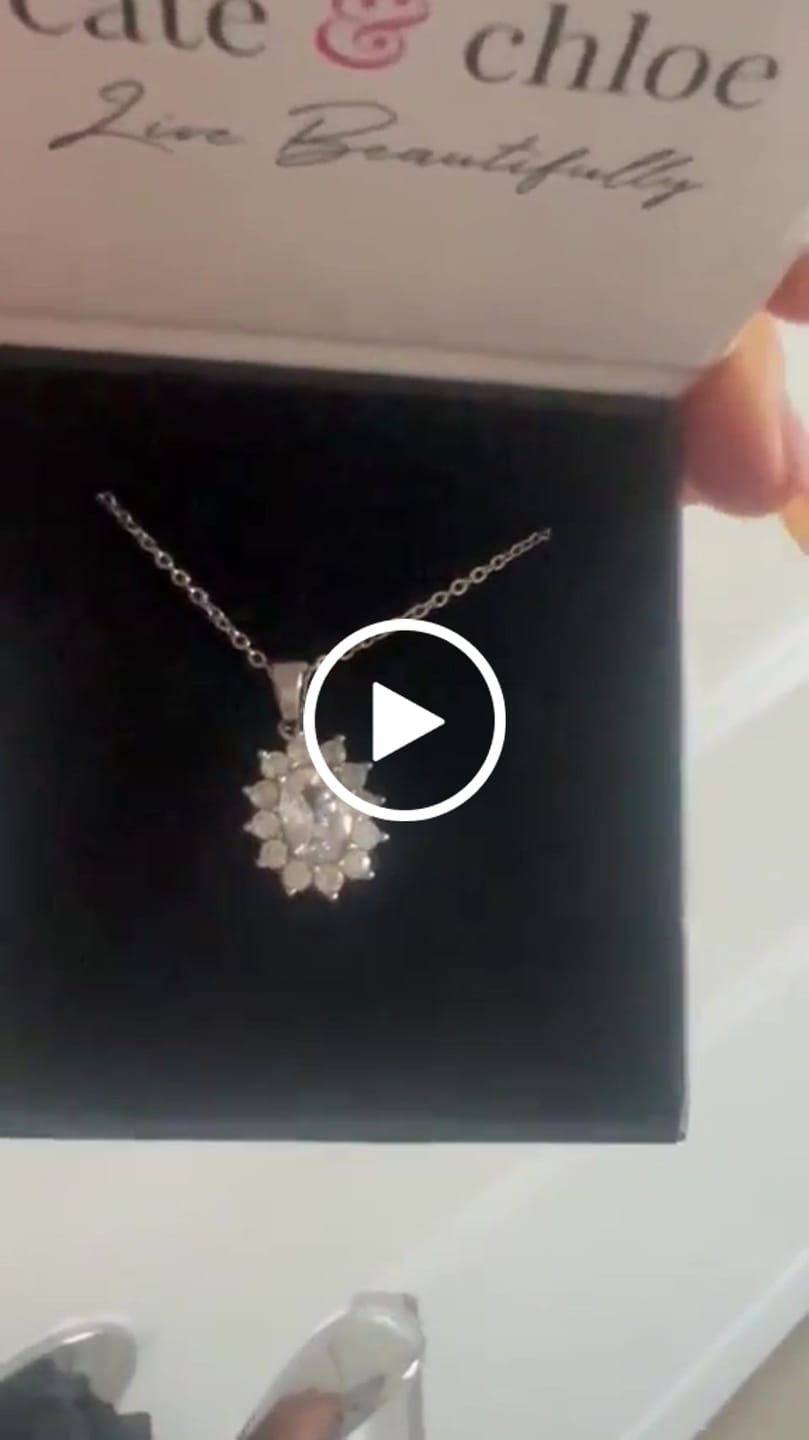 Customer video review of Calliope 18k White Gold Plated 3-Stone Pendant Necklace with Swarovski Crystals