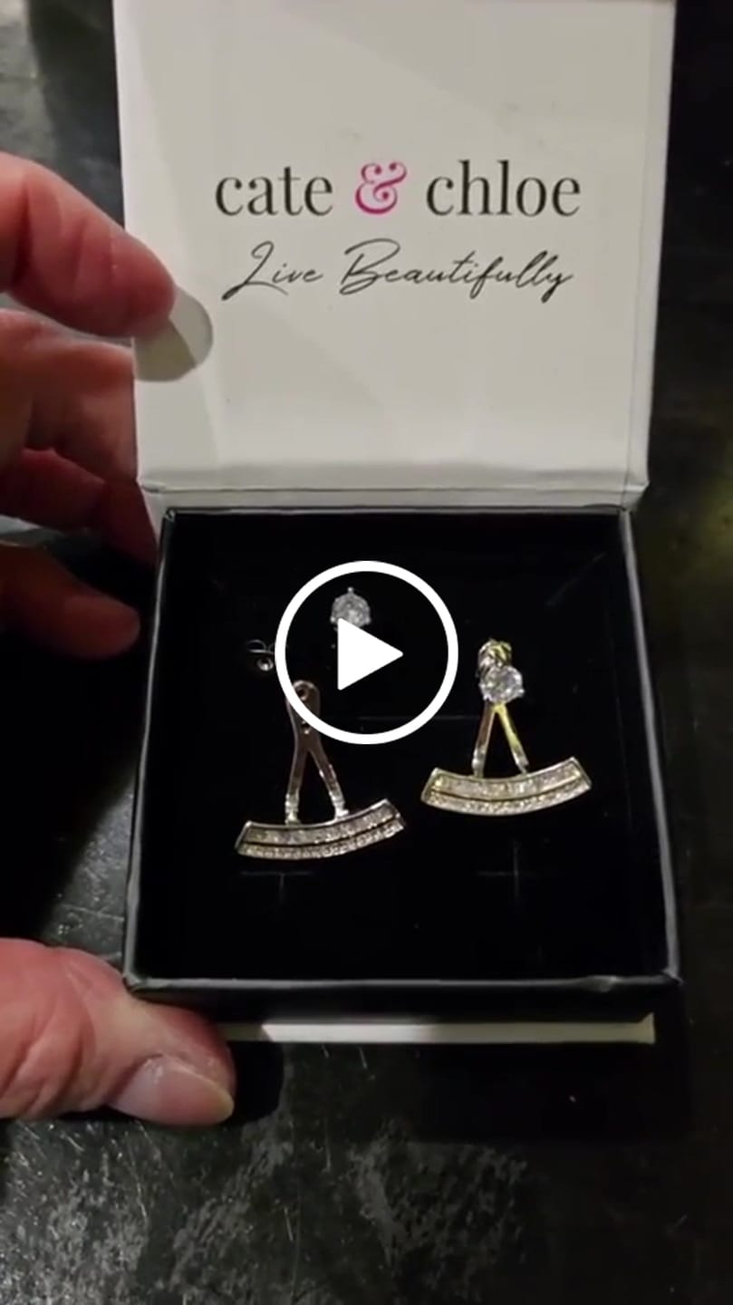 Customer video review of Aria 18k White Gold Plated Silver Drop Earrings with Simulated Diamond Crystals — Final Sale