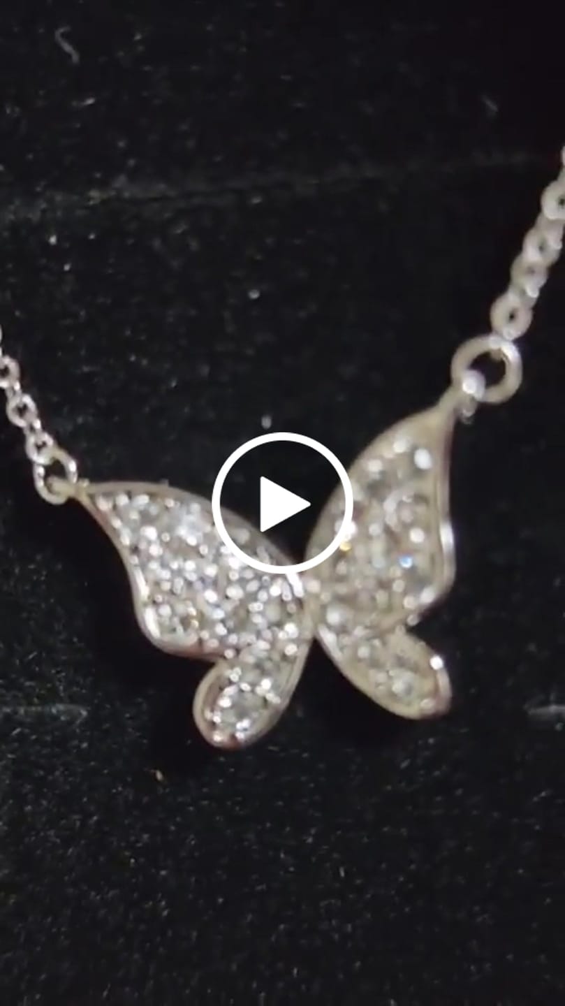 Customer video review of Yuenen 18k White Gold Plated Silver Butterfly Necklace with Swarovski Crystals