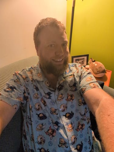 Customer photo review of Rainbow Computer Circuit Board Button Up Shirt
