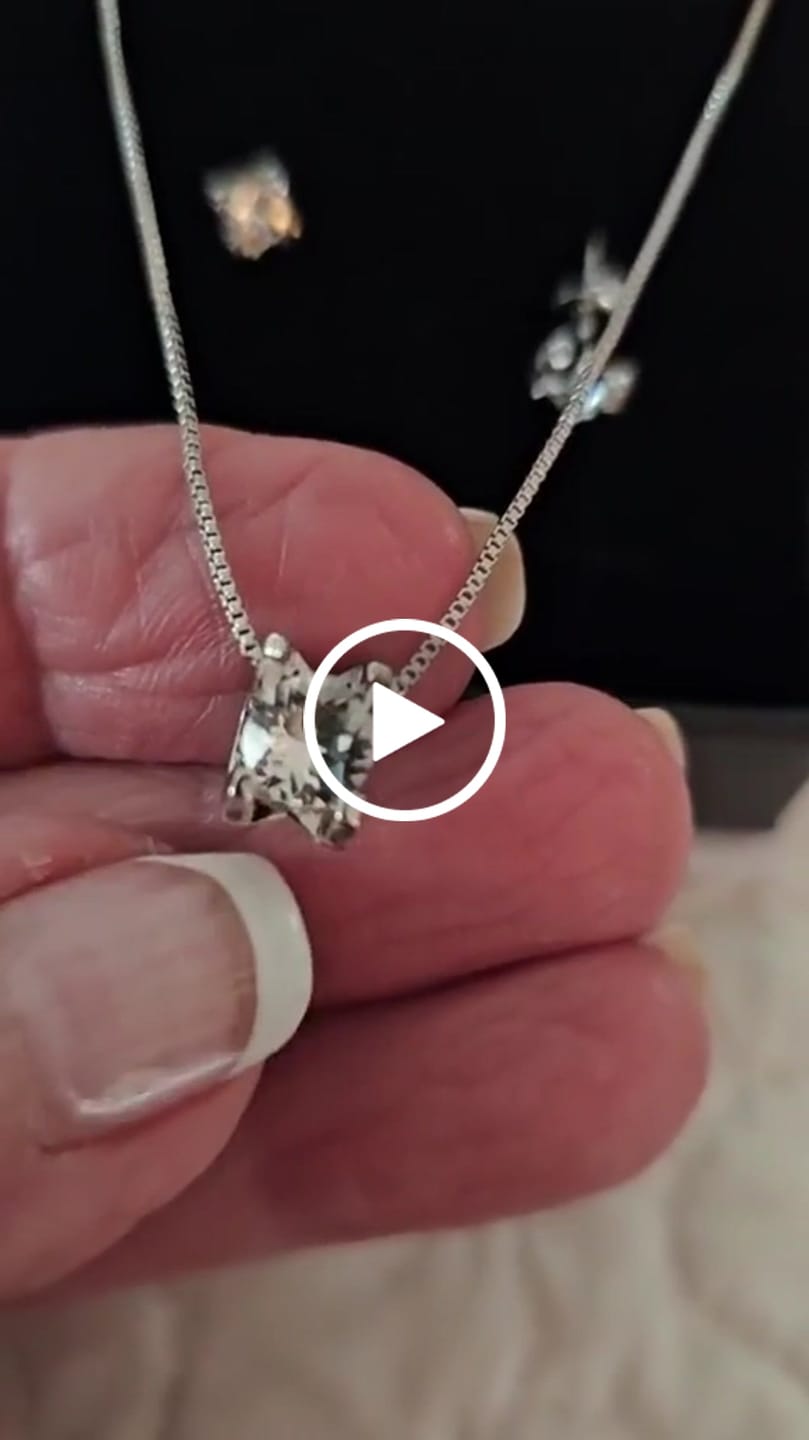 Customer video review of Clara 18k White Gold Plated Pendant Necklace with Solitaire Round Cut Swarovski Crystal