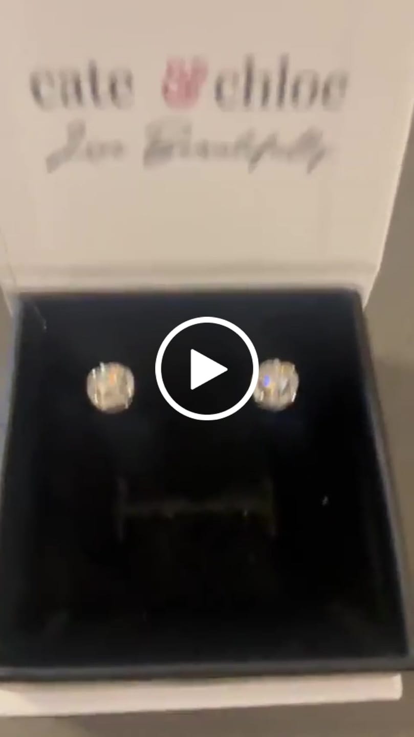 Customer video review of Moissanite by Cate & Chloe Jemma 18k Gold Plated 925 Sterling Silver Stud Earrings 1.12tcw