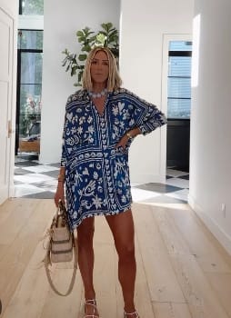 Customer photo review of Zenya Satin Unique Print Button Up Long Sleeve Pocket Loose Mini Shirt Dress
