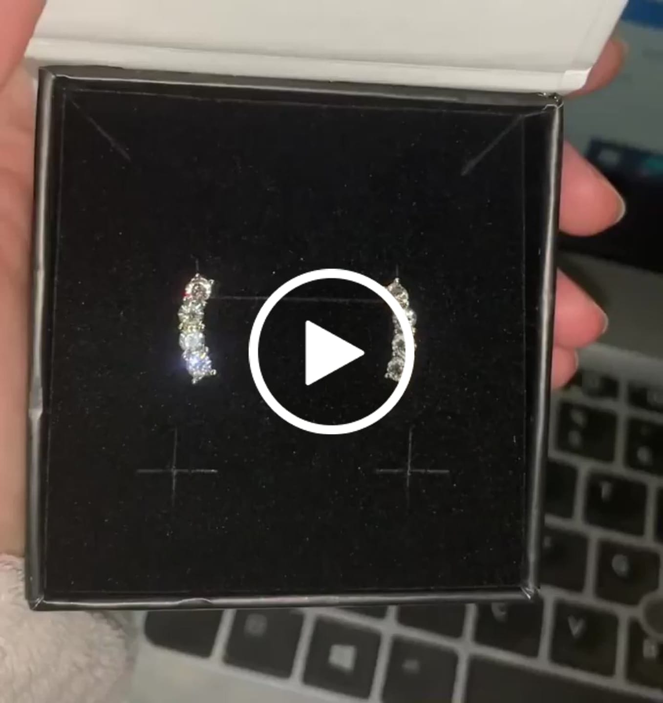 Customer video review of Aubree 18k White Gold Plated Drop Stud Earrings with Swarovski Crystals