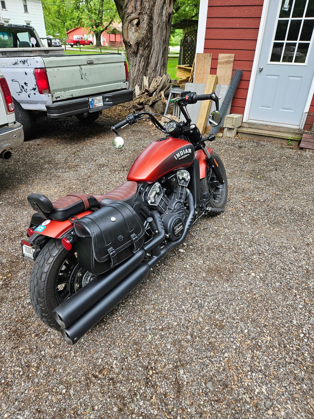 Customer photo review of 25L - SpiritBlade Large  Indian Scout Bobber Leather Motorcycle Saddlebags