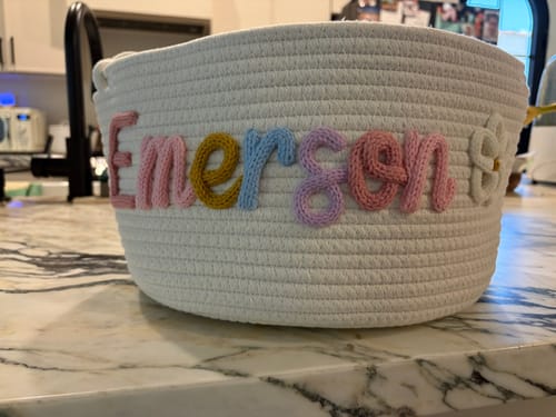 Customer photo review of Baby Knits™  Multicolor Personalized Knitted Basket