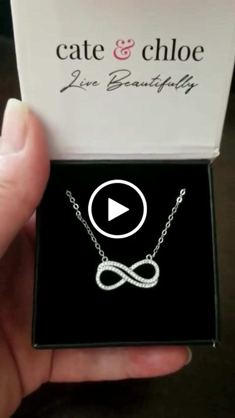 Customer video review of Tansy 18k White Gold Plated Infinity Pendant Necklace with Simulated Diamond Crystals
